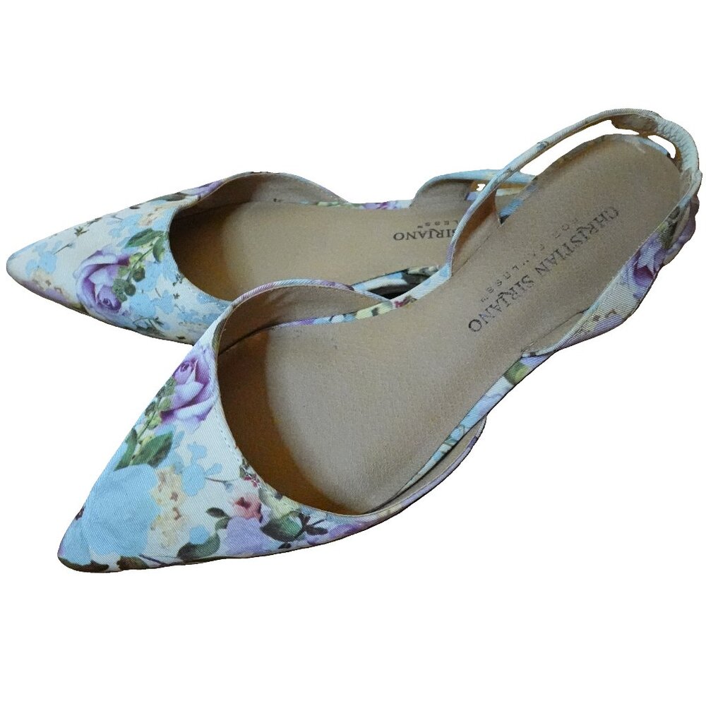 Christian Siriano Sling Back Flats in Light Blue Floral